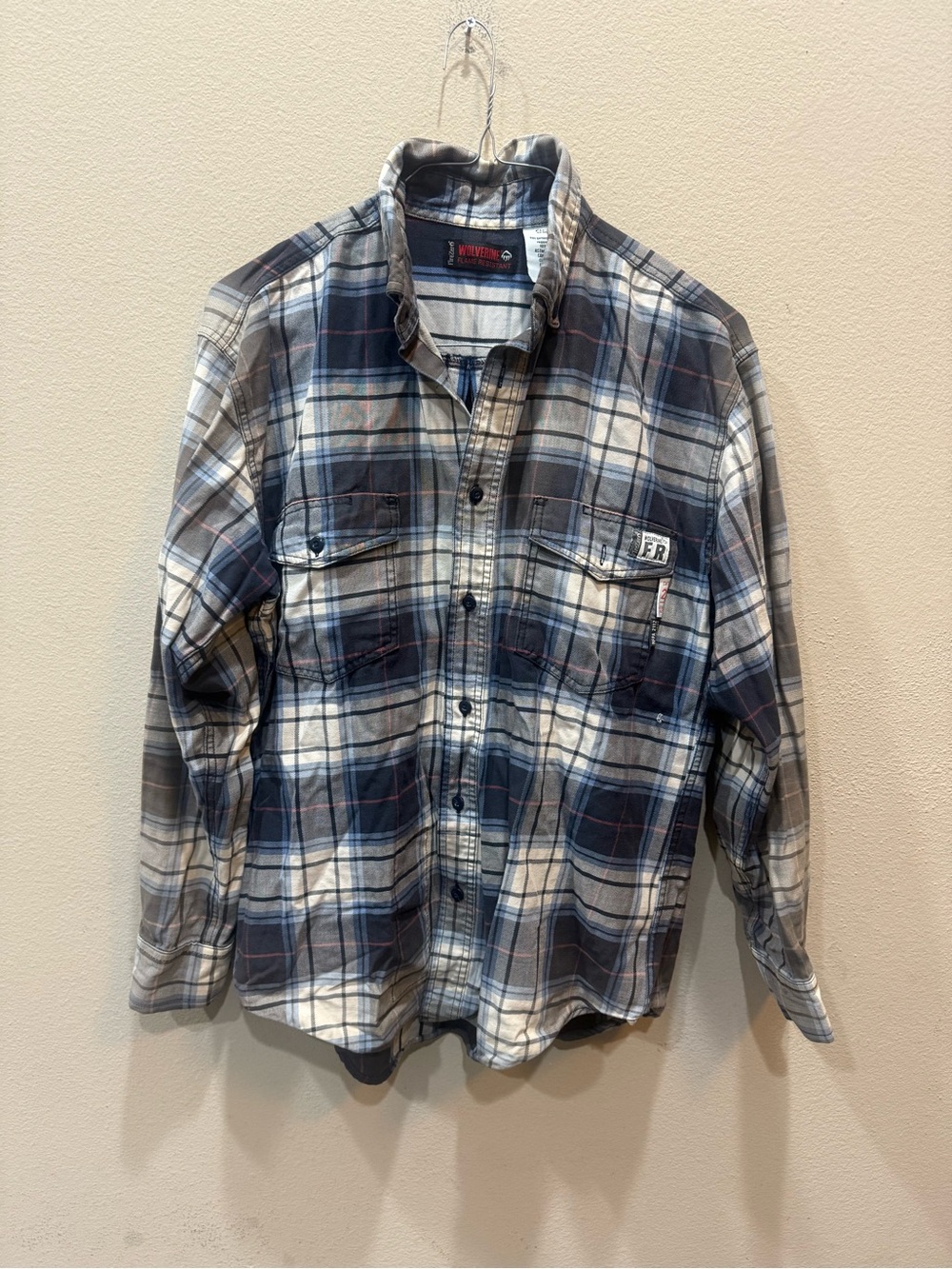 Wolverine Mens Flame Resistant Plaid Work Shirt Long Sleeve CAT 2 FR